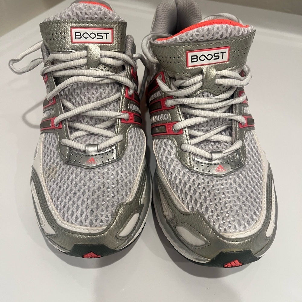 ADIDAS BOOST Gray and Red Athletic Shoes